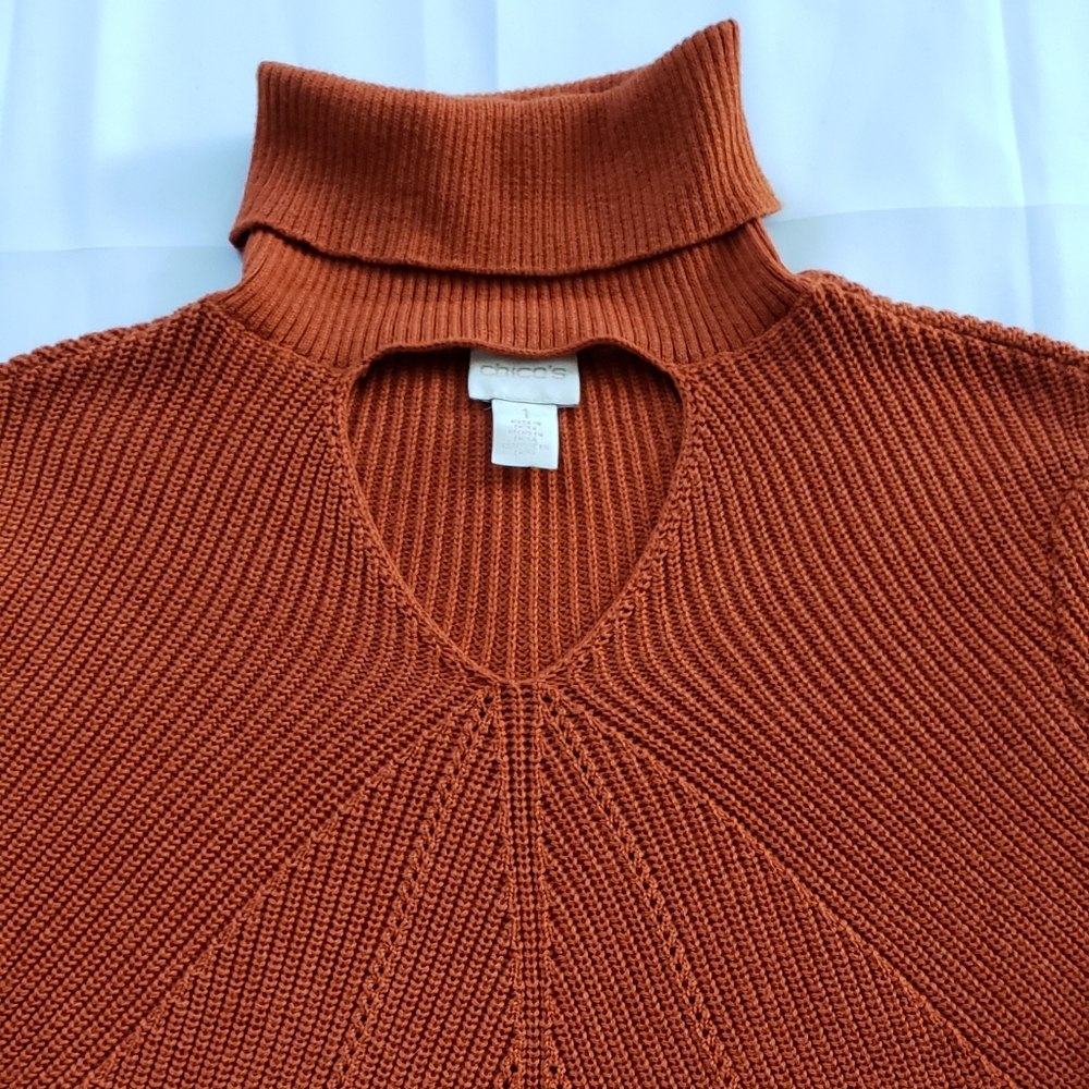 Chico's Size 1 Rust Open Chest Turtleneck